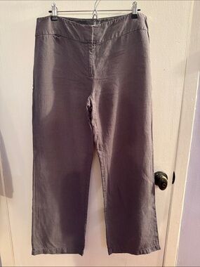 Eileen Fisher Petite Grayish-Brown Linen Pants